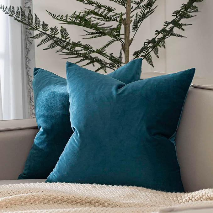 28x28 Velvet Throw Pillow Covers Set of 2 for Couch Sofa Bed,Prussian Blue | JUSPURBET Decorative Euro Pillow Covers with Invisible Zipper for Modern Living Room Bedroom Home Decor