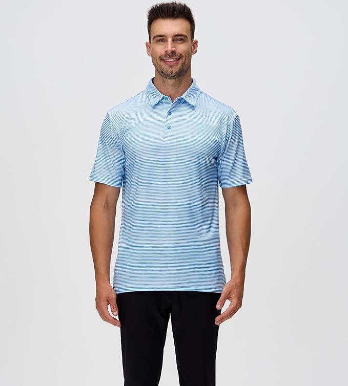 Esabel.C Jacquard Golf Shirts for Men Moisture Wicking Short Sleeve Performance Dry Fit Active Mens Polo Shirts