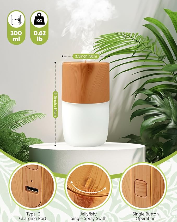 300ml Essential Oil Diffuser, Quiet 4-in-1 Premium Humidifier with Jellyfish Spray Mode, Aromatherapy & Humidifier with 7-Color LED Lights and Auto Shut-Off, Diffusers for Home, Office, Yoga