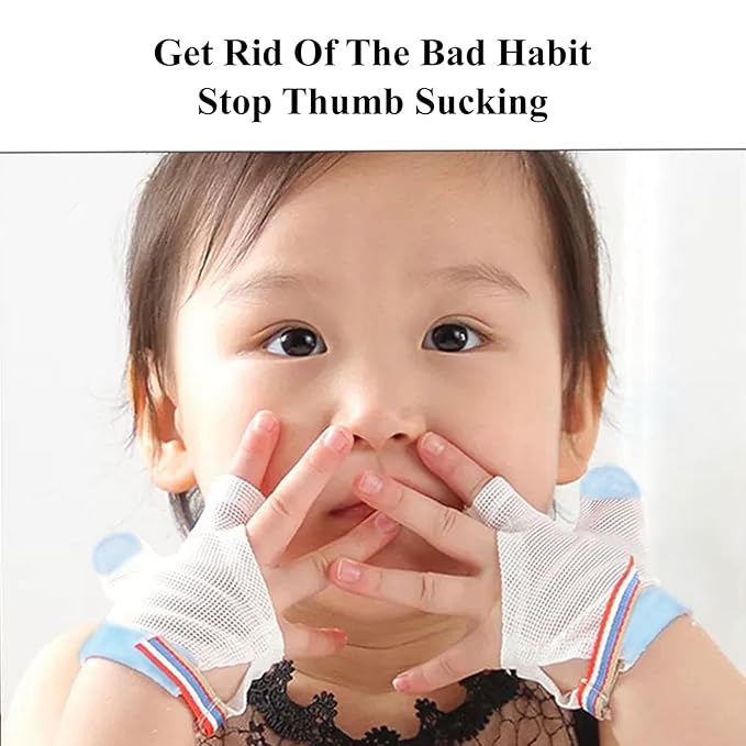Thumb Sucking Stop for Kids with Thumb Sucking Gloves Guard Fingers Sucking Stopper to Stop Nail Biting Gloves for Ages 6 Months to 8 Years (Blue, XL)