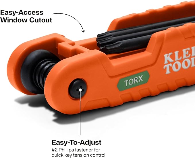 Klein Tools 70550T Pro Folding Hex Key Set, 10-Key Torx Sizes T6 to T40, Heat-Treated Alloy Steel, High-Leverage Blades