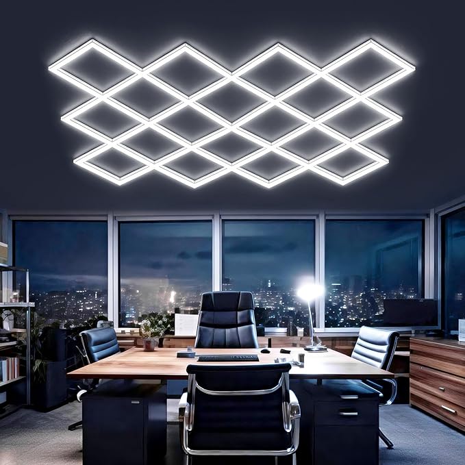 Large Hexagon Garage Lights 18 Hex Ultra-Bright Led Strip Lights New Updated Diamond Commercial Lighting for Garage Car Detailing Barber Shop Gym Warehouses Basement.