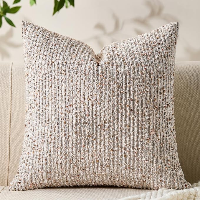 Allorry Soft Wool Decorative Throw Pillow Covers 26x26 Beige SY011A26 | Cozy Soft Touch,Neutral Textured Boho Cushion Covers for Modern Farmhouse Sofa Bedroom Living Room Decor