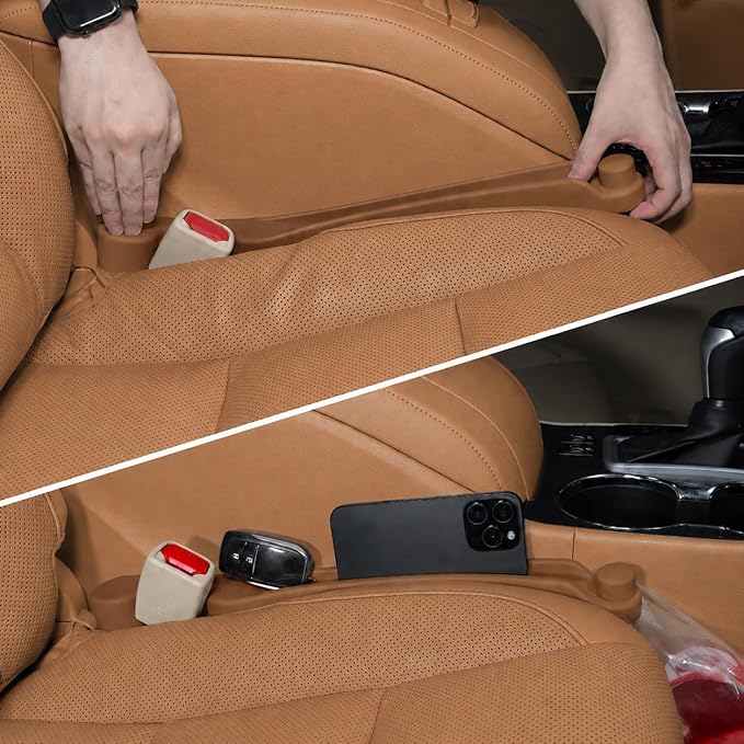 Car Seat Gap Filler Set of 2, 3IN1 Seat Side Gap Filler Plug with Storage Slot & Hook Function, Soft Foam Universal Fit Car SUV Truck Fill Gap Between Seats Console Organizer���Narrow Mocha Brown ���