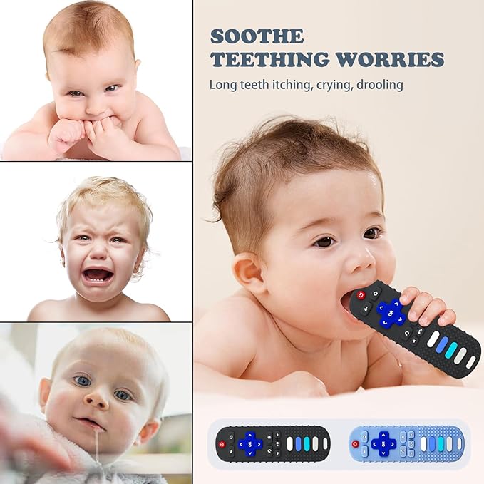 YAPROMO 2Pcs Teething Toys, Baby Remote Toy Teethers, Silicone Toy Remote Teethetr for Infant Toddler Kids/Boy/Girl, BPA Free and Refrigerator Safe