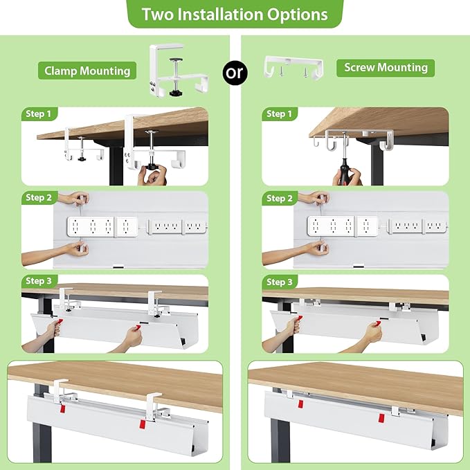 KEEGH Large 36" Under Desk Cable Management Tray - Under Desk Cord Organizer - Clamp/Screw Mount - Support Upto 70lbs - Wire Management - Gaming/PC Cable Tray - Cord Hiders for Office/Home, White