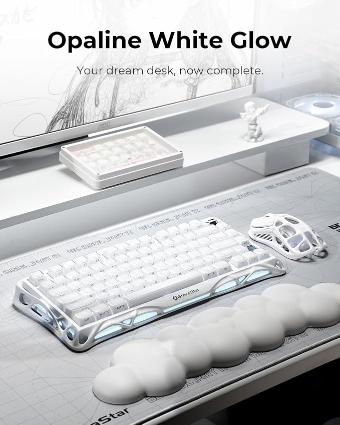 GravaStar Mercury K1 75% Wireless Mechanical Gaming Keyboard RGB Backlit | Gasket Mount, Hot Swappable Linear Switches, Creamy Sound Keyboard, 2.4GHz/USB-C/Bluetooth 5.0, for Win/Mac【Opaline White】