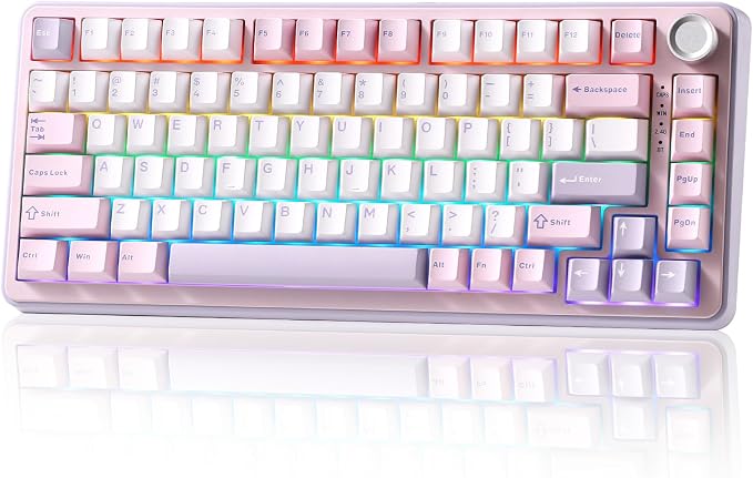 YUNZII B75 PRO 75% Wireless Mechanical Keyboard (Purple, Milk Switch) | Hot Swap Keyboard with Knob, Gasket Mount, Creamy Pre-lubed Switch for Smooth Typing, BT/USB-C/2.4G, for Gaming