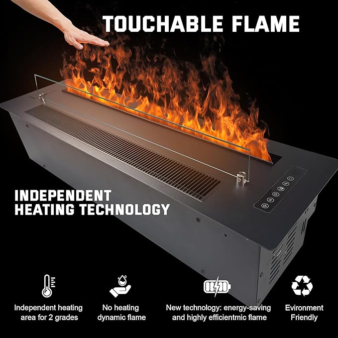 39.3" 3D Water Vapor Electric Fireplace Heater - Humidifier Function,Smart APP/Remote Control,Colorful Realistic Flame, Decorative Steam Atomizing Fireplace for Home, Office, Hotel & Restaurant