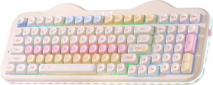 YUNZII C98 Cute Cake Wireless Mechanical Keyboard(Beige, Milk Switch) | 99 Keys with Number Pad, Hot Swap, PBT MOA Keycaps, BT5.0/2.4G/USB-C, Gasket Mount, Custom RGB Backlit for Win/Mac