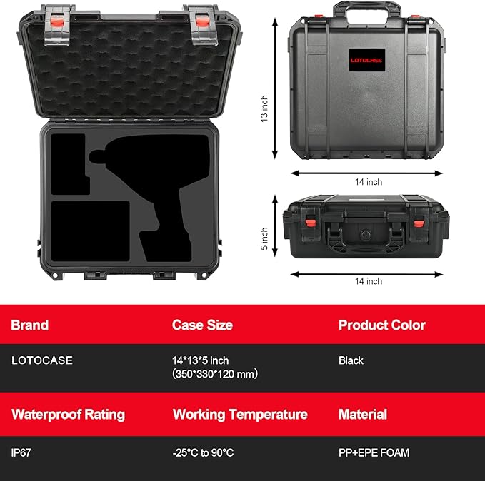 Case for Milwaukee M18 Impact and Torque Wrench - Waterproof Hard Tool Box for Milwaukee Set, Power Tool Combo Kit Bag for 18V 20V 2/1 3/4 3/8 Cordless Torque Wrenches/Battery (Case Only)