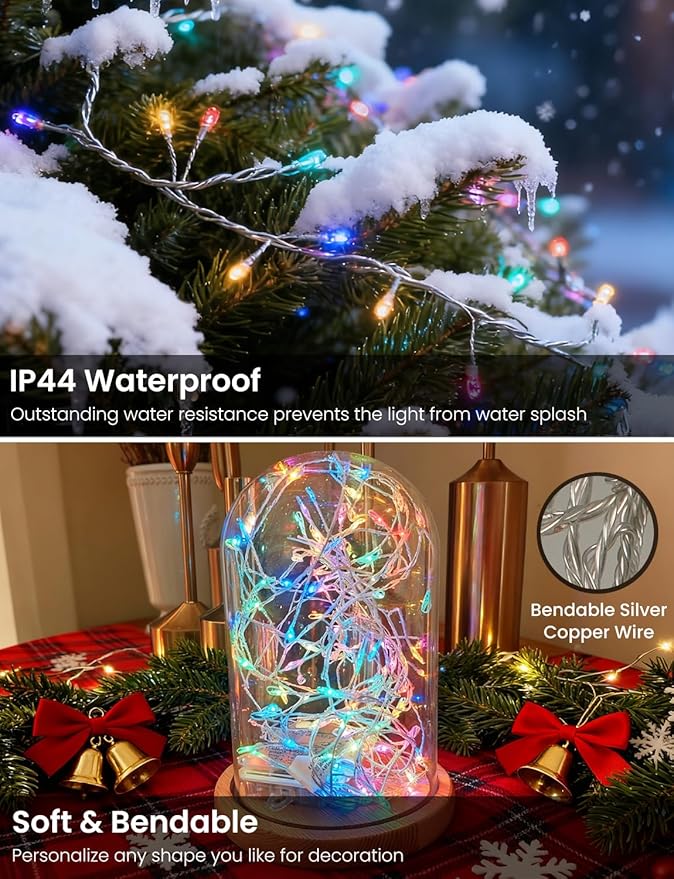 Fairy Lights 32.8FT 400LED, USB Powered Firecracker Cluster String Lights, Multicolor Twinkle Light with Remote, Waterproof LED Light for Christmas Tree Party Bedroom Window DIY Decor
