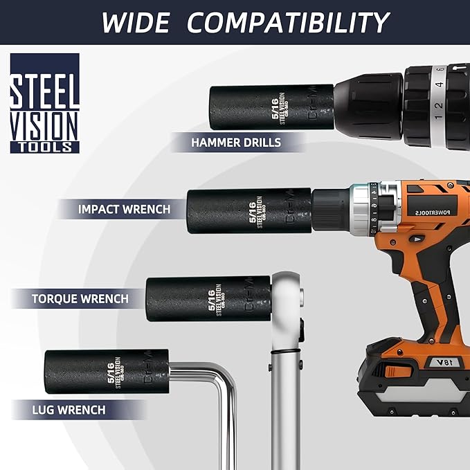Steel Vision Tools 72-Piece 1/4" Drive SAE & Metric Impact Socket Set, CR-MO Steel, 6-Point Design, Deep & Shallow Sockets, Universal Joint, Extension Bars & Adapters, Black Phosphate Finish