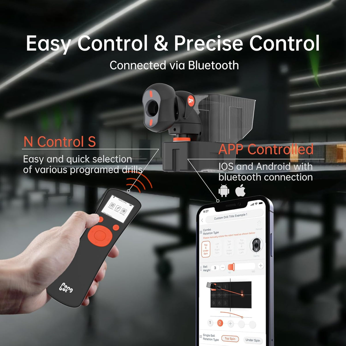 PONGBOT Table Tennis Robot - Remote/App Control with 264 Pre-Saved Drills & Custom Options