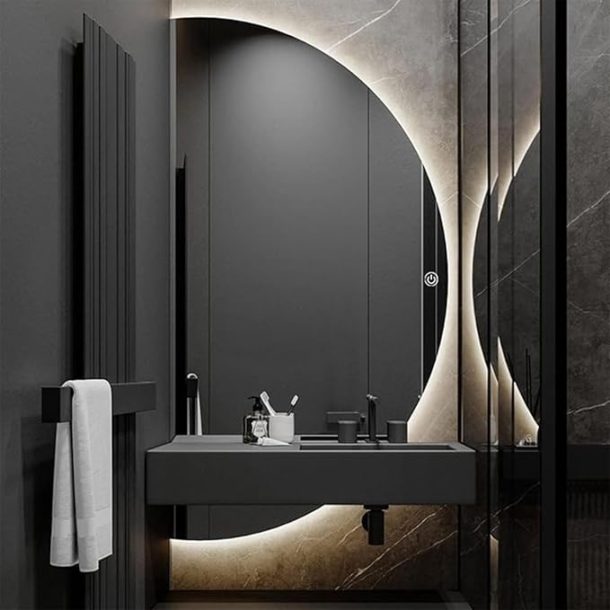 Half Moon LED Mirror for Bathroom,3-Color Dimmable Smart Vanity Mirror, Frameless Backlit Anti-Fog Half Moon Mirrors for Wall(Left Semicircle, 16 * 31in/40 * 80cm)
