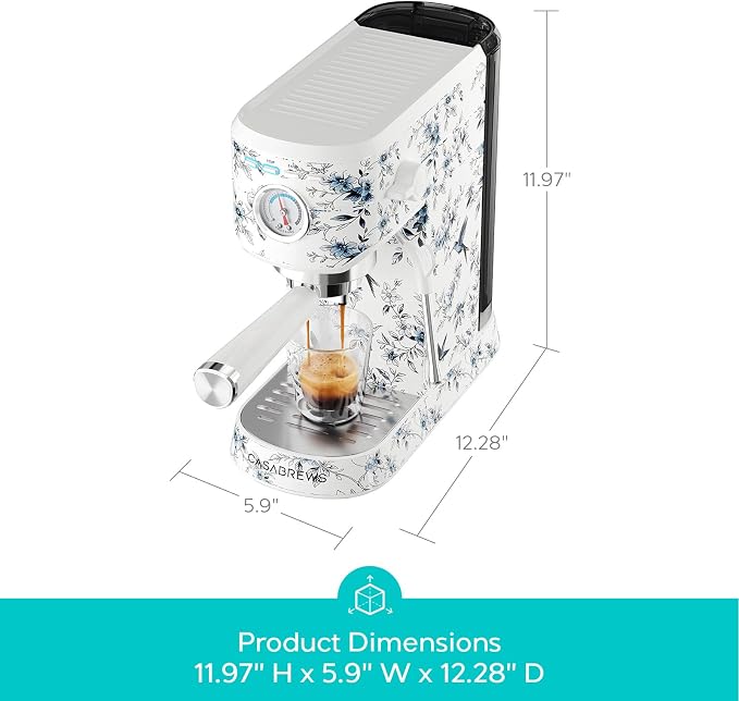 CASABREWS CM5418 Espresso Machine, Espresso Coffee Maker with Milk Frother | Stainless Steel, 20-Bar Pump, Built-in Pressure Gauge, Powerful Steam Wand for Cappuccino Latte for Home, 34oz Water Tank