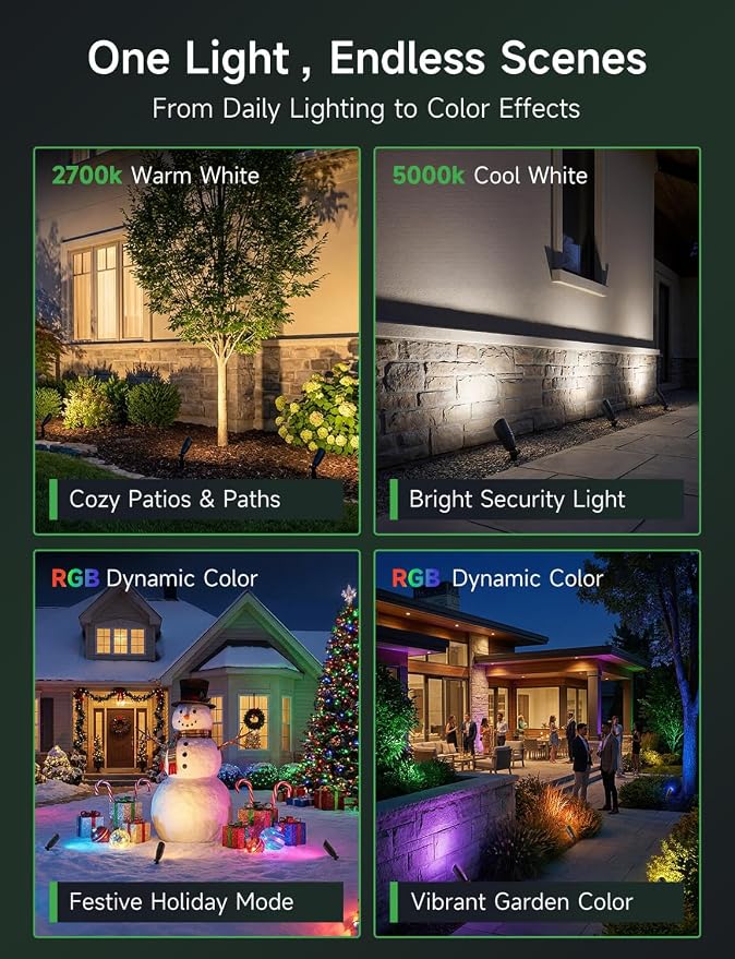 Smart RGBCW Outdoor Color Changing Spotlight, 12v Low Voltage Landscape Lighting for Yard, App & Remote Control, Replaceable Bulb, IP65 Waterproof, Transformer and Wire Not Included, 1 Pack