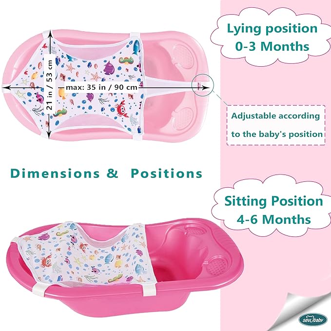 Baby Bath Seat Support Net, Patterned Bath Net with Six Safety Support Corner, Premium Quality Bath Sling for Newborns, Size: 35” x 21” (Bathtub is not Included) 1 Count (Pack of 1)