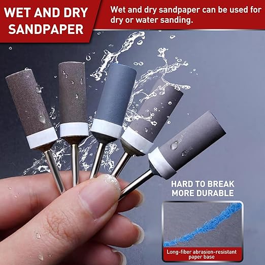 10Pcs 2500 Grit Sanding Drums Sandpaper Sticks Set with 1/8"(3mm) Shank for Dremel Rotary Tool, Suitable for Metal Rust Removal/Jade Polishing/Stone Grinding
