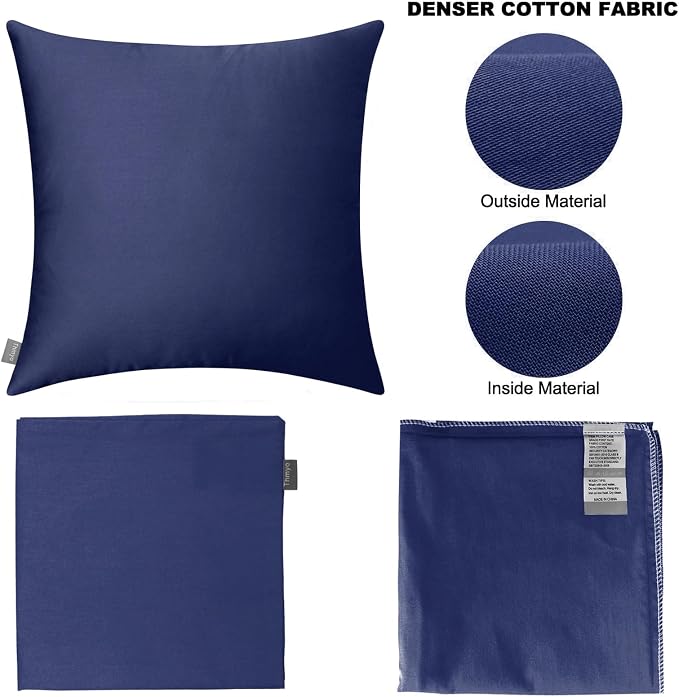 Thmyo 4-Pack 100% Cotton Comfortable Solid Decorative Throw Pillow Case Square Cushion Cover Pillowcase Sublimation Blank Pillow Covers Halloween DIY Throw Pillowcase(18x18inch/45x45cm,Dark Blue)