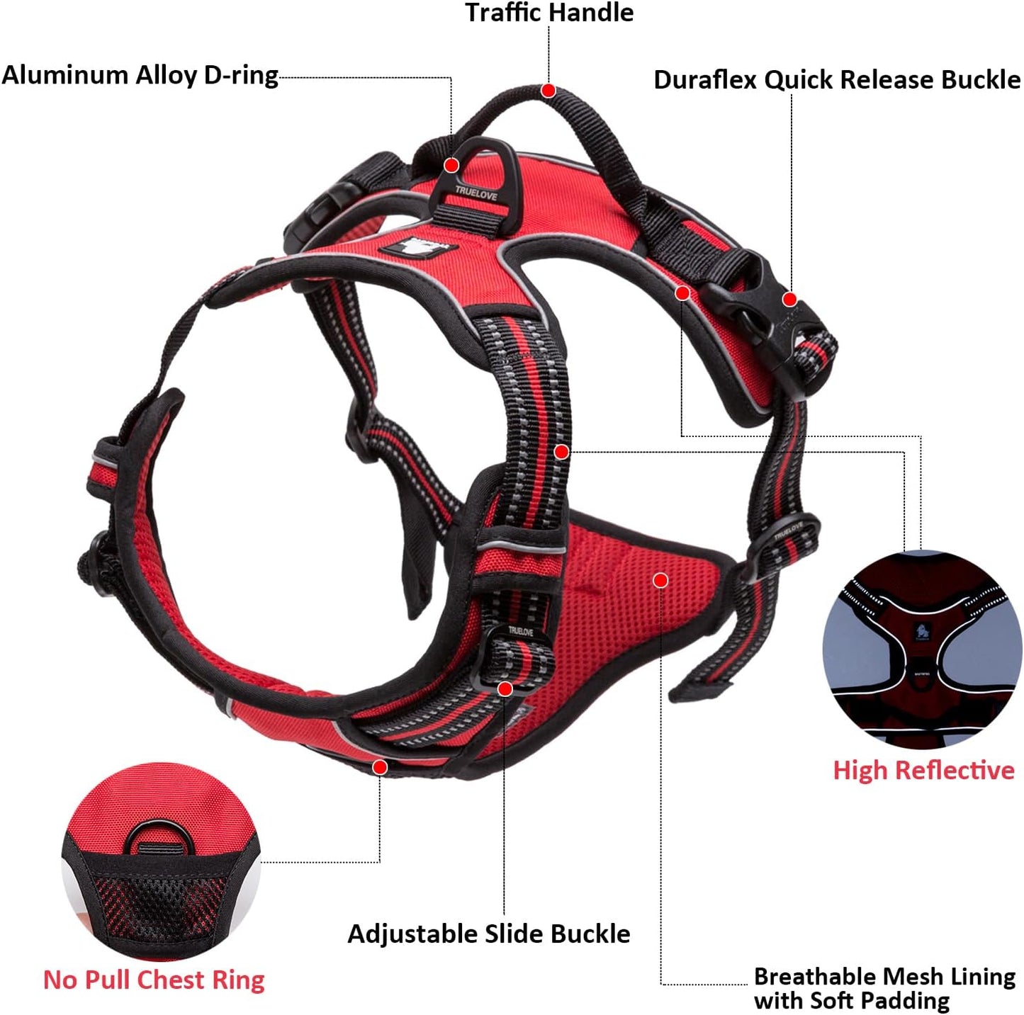 TRUE LOVE Adjustable No-Pull Dog Harness Reflective Pup Vest Harnesses Comfortable Control Brilliant Colors Truelove TLH5651(Brown,XS)