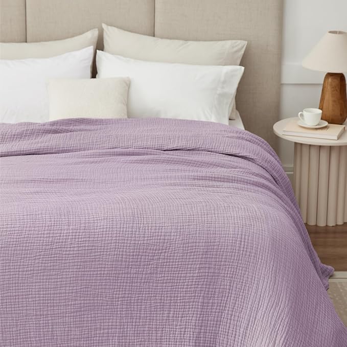 100% Cotton Muslin Blanket 40" x 40", Breathable and Lightweight Cotton Throw Blankets, Soft Cooling Summer Gauze Blanket for All Season, Lavender