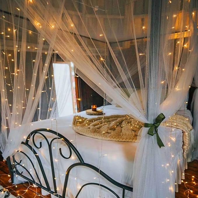 echosari 300 LED Curtain Lights Battery Operated, 9.8ft×9.8ft Hanging Light with Remote Timer Fairy Curtain Lights for Bedroom Patio Wedding Backdrop Party Decór (Warm White)
