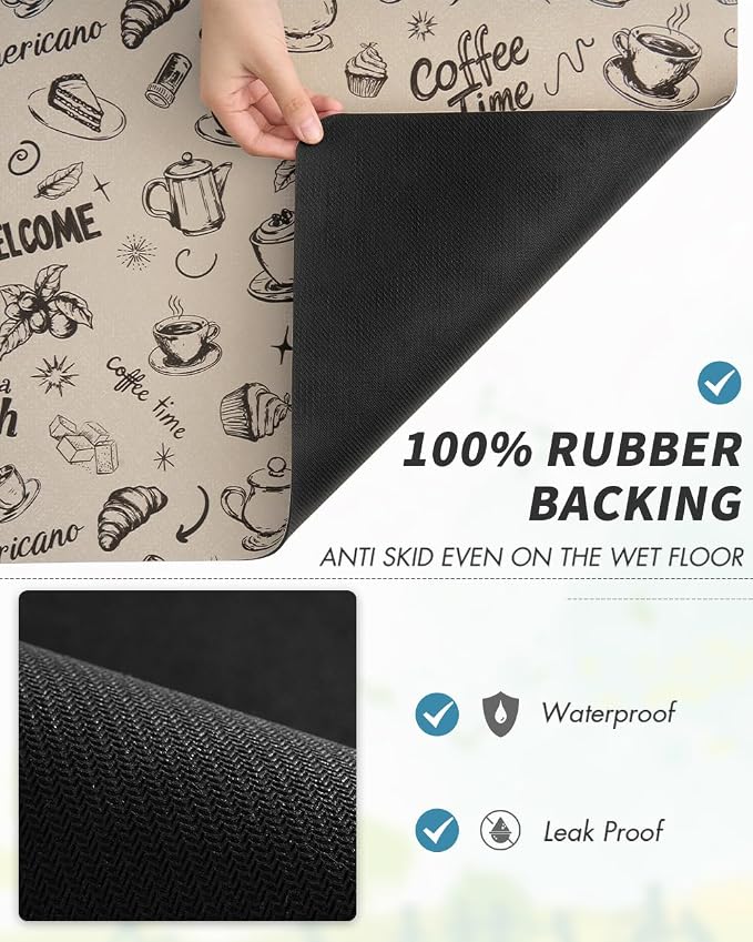 AMOAMI Coffee Mat Hide Stain Rubber Backed Absorbent Dish Drying Mat for Kitchen Counter - Fits Under Coffee Maker & Espresso Machine (12x19, Milk Tea)