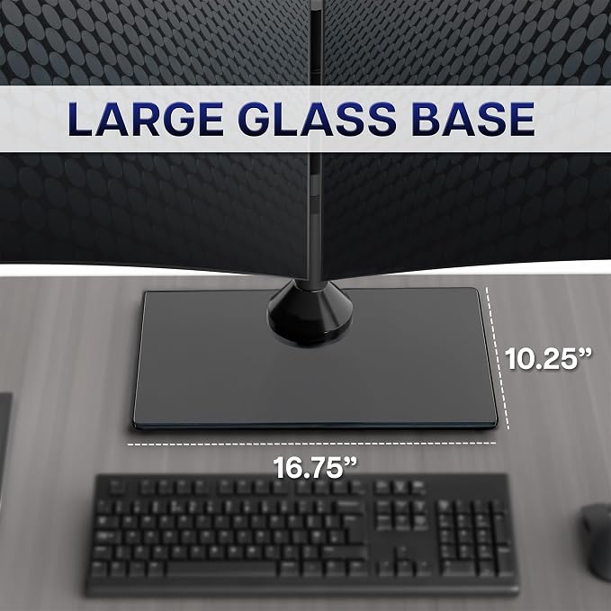 VIVO Freestanding Dual Monitor Stand with Sleek Glass Base and Adjustable Arms, Mounts 2 Screens up to 32 inch and 22 lbs Each, Black, STAND-V002FG | Articulating, Freestanding Adjustable Monitor Arm, Black with Glass Base, Computer Stand for 2 Monitor...