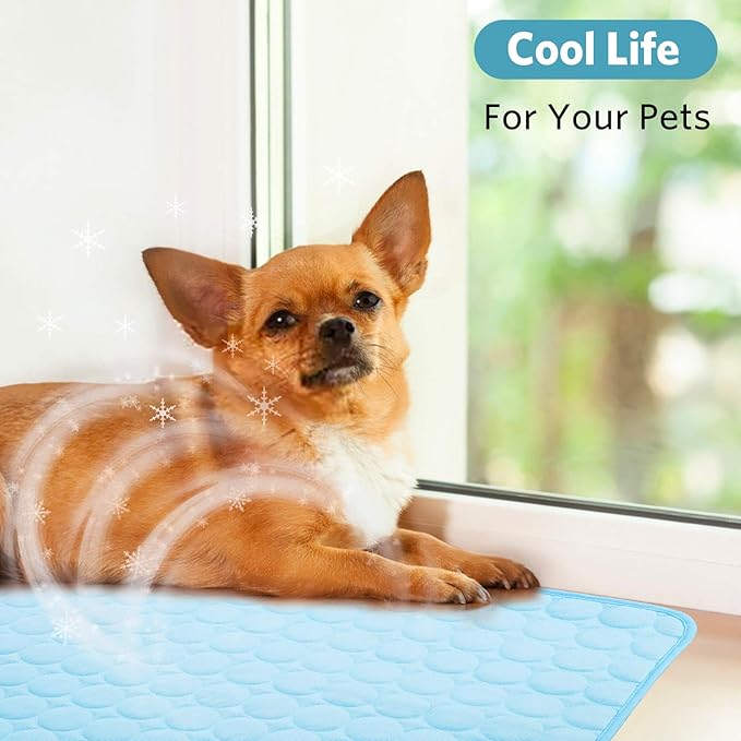 SHEJIZE Dog Cooling Mat Dog Cooling Pad Self Cooling Blanket, Washable Cooling Mat for Dogs, Pet Cooling Mat Keeps Pets Cool in Summer Heat, Resuable Fabric Cooling Mat (Blue, 28x40inch)