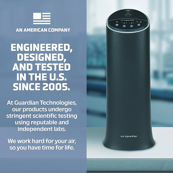 Pure Guardian Ultrasonic Cool Mist Humidifier, 100 Hour Run Time, 1.5 Gallon Tank, 440 Sq. Ft. Coverage, Medium Rooms, Quiet, Filter Free, Black, H3200BAR