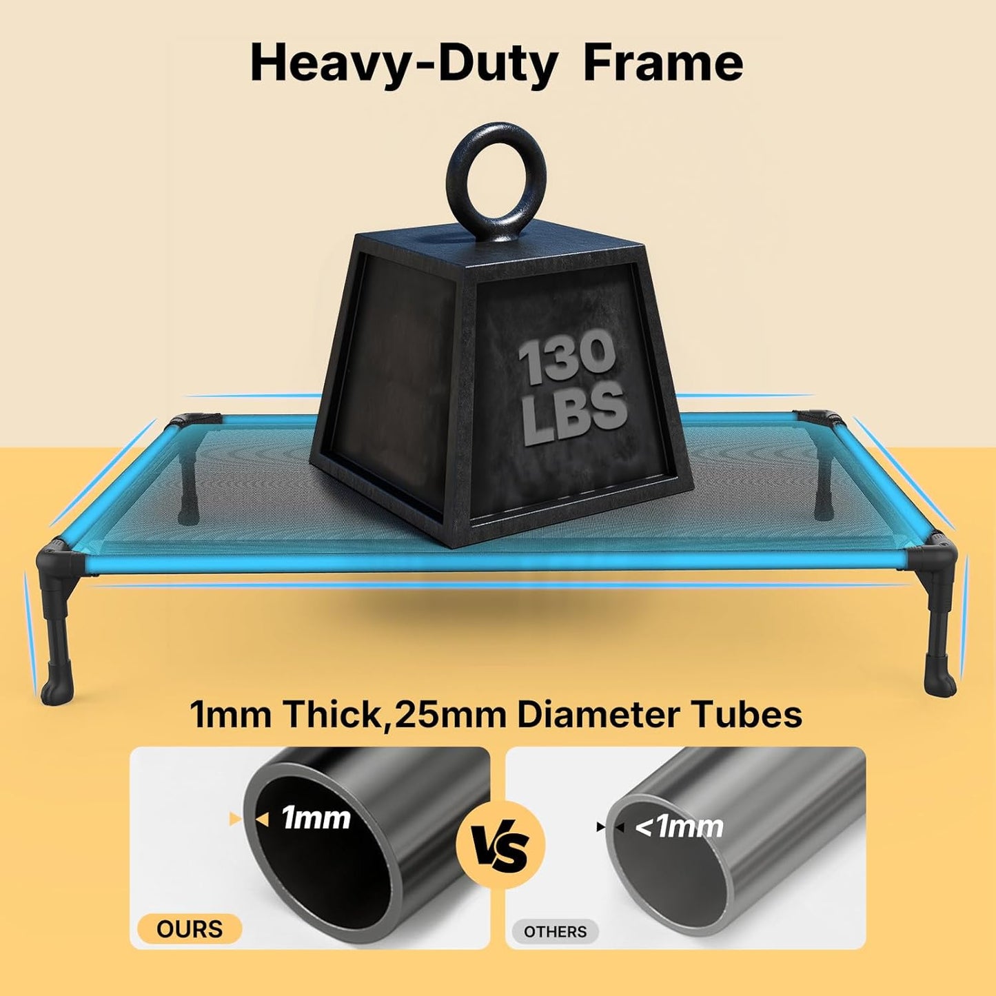 Veehoo Outdoor Elevated Dog Cot Bed, Cooling Raised Pet Bed for Large Dogs, Washable Breathable Mesh Hammock Bed with No-Slip Feet, Indestructible Ground Off Training Platform Cot