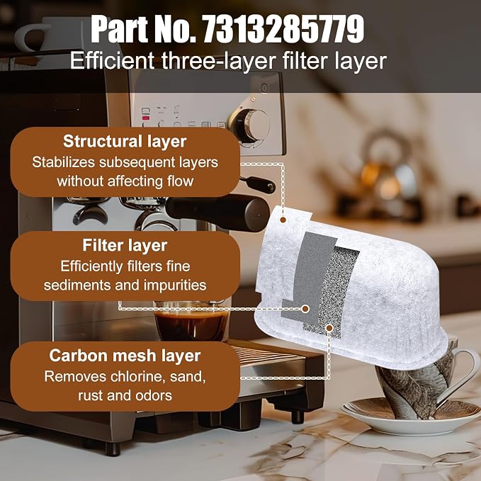 3pcs Coffee Maker Filter Replacement, Water Filter for Delonghi 7313285779 | Activated Carbon Water Filter for Espresso Coffee Machine, Cafe Maker Accessories for Delonghi Compatible with 7313285779