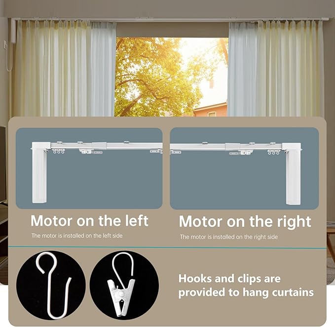 Smart Electric Curtain Ceiling Mounted Motorized Motor System Adjustable Track Length Compatible with Alexa Google Siri Apple 70-118in.