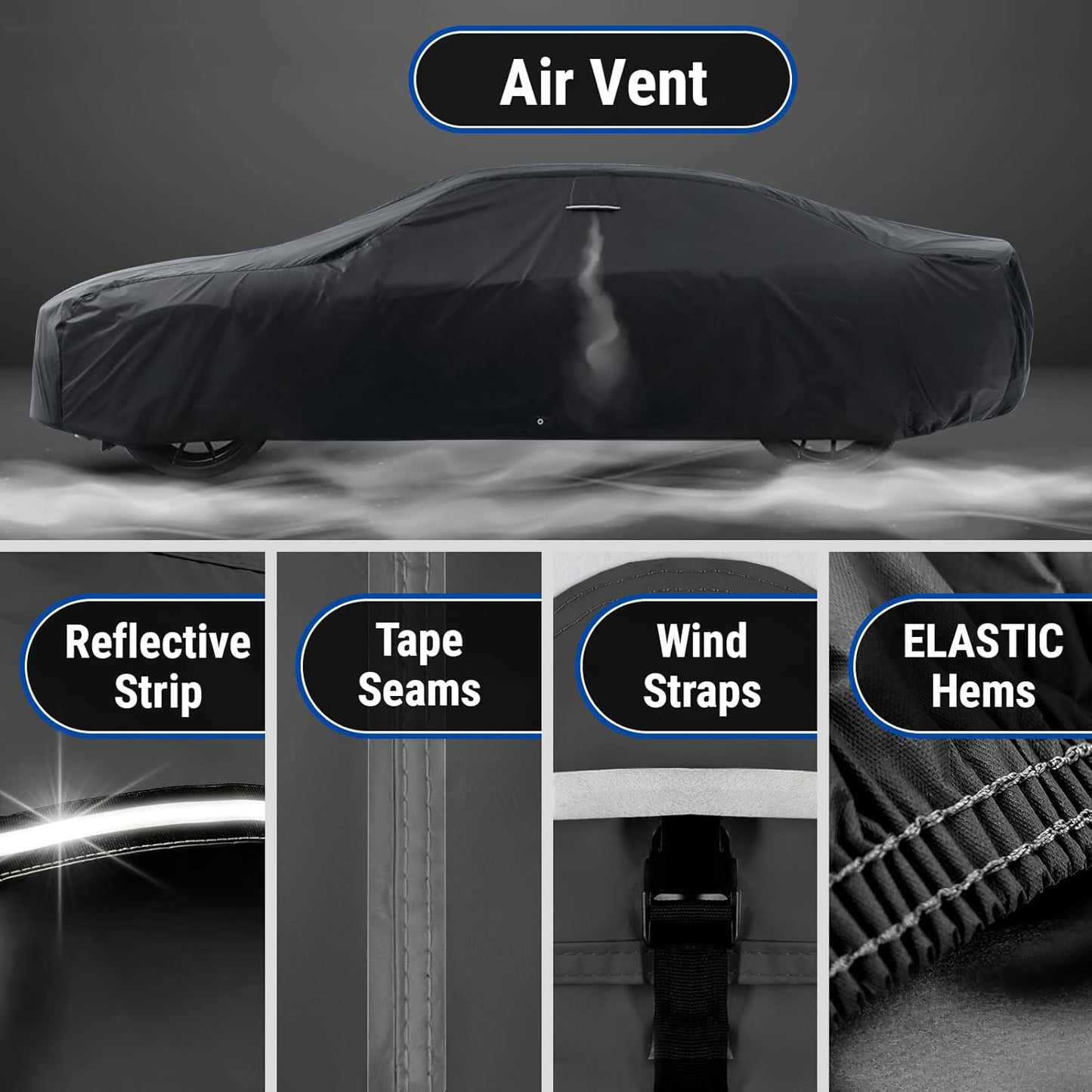 iCarCover Custom Car Cover for Chevy Spark (2012-2022) Waterproof All Weather Rain Snow UV Sun Protector Full Exterior Indoor Outdoor Car Cover (Stripe - Black/Gray)