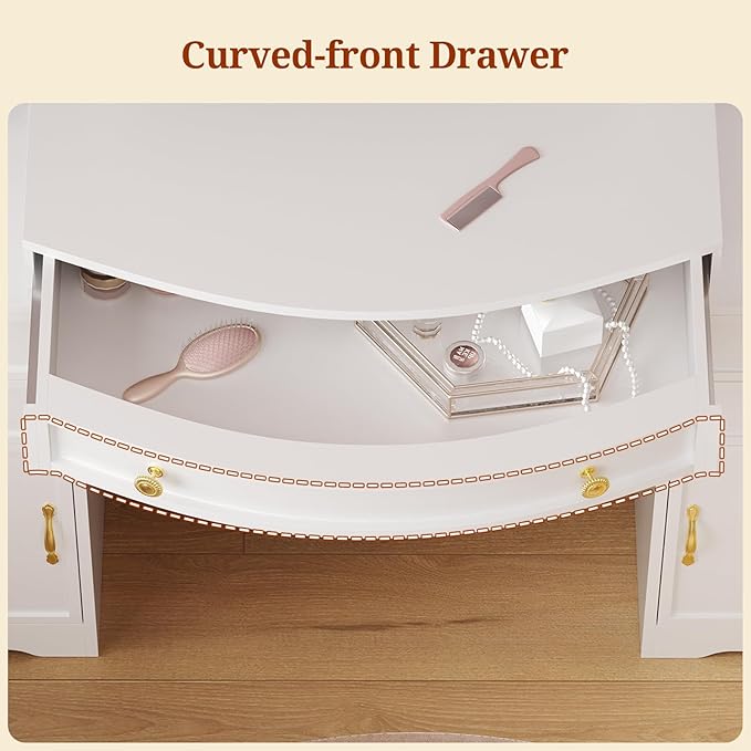 77.2" Large Vanity Table with LED Mirror, Vanity Desk with Built-in Charging Station,5 Drawers,2 Cabinets,6 Open Shelves (2 Adjustable) & Hair Dryer Holder, Makeup Desk for Bedroom