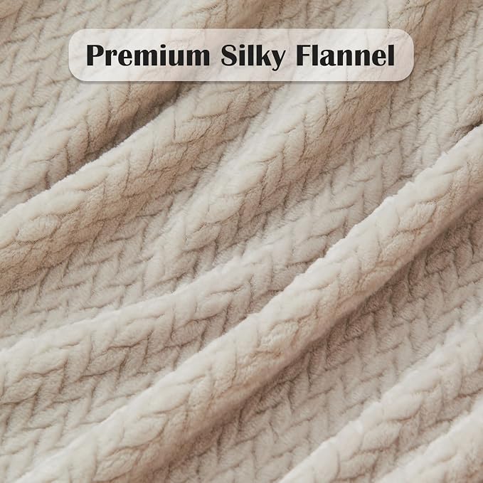 NEWCOSPLAY Fleece Leaves Pattern Twin Blanket, Linen, 60"x80" | Super Soft Throw Blanket, Lightweight Cozy Bed Sofa Blanket, Premium Silky Flannel Fleece, Travel Blanket for All Season Use