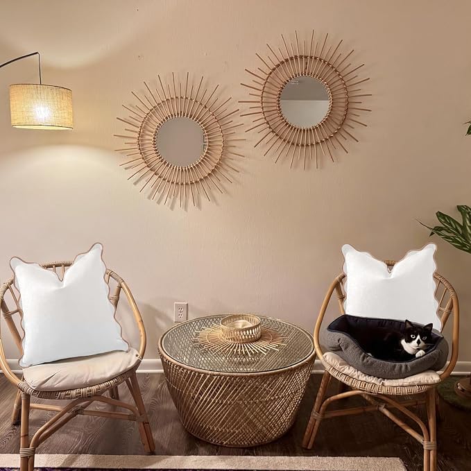 Scalloped Pillow Covers Set of 2 for Living Room | Spring Decorative Sofa Couch Pillows | Boho Sytle Decorative Home | Aesthetic Funky Preppy Pillow Cases (Beige & Brown, 24x24 Inch)