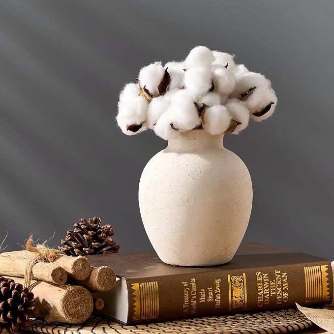 SIDUCAL Ceramic Decorative Flower Vase | 6 Inch Pottery Rustic Farmhouse Boho Vase for Home Decor, Table, Living Room, Bathroom, Shelf, Mantel Decoration, Wedding, White