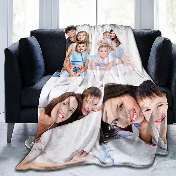 QETXVI Custom Blanket with Photos Text Customized Blanket Personalized Flannel Throw Blankets for Adult Kid Birthday Christmas Halloween Fathers Mothers Valentines Gift - 50"x 60"