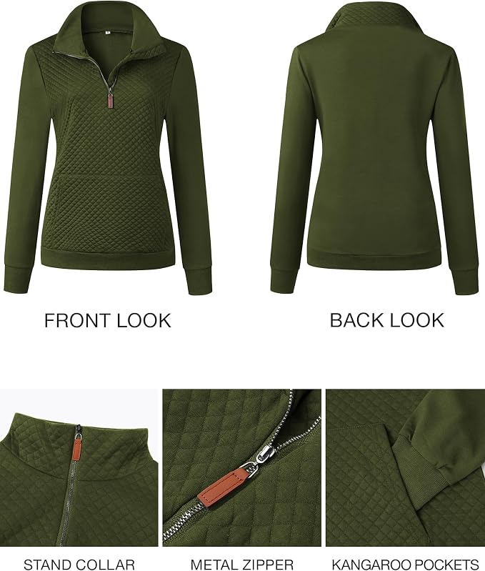 BTFBM Women Fashion Quilted Pattern Lightweight Zipper Long Sleeve Plain Casual Ladies Sweatshirts Pullovers Shirts Tops