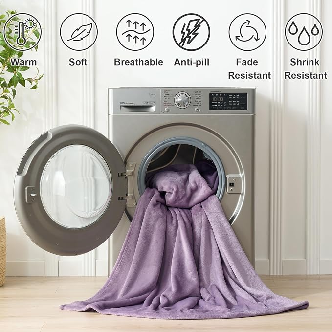 Hansleep Throw Fog Purple Fleece Blanket, Soft Flannel Bed Blanket | Fuzzy Cozy Blanket 50x60 Inches, Multi-use for Bed, Sofa, Couch, Travel, Camping, All Season Warm Lightweight Cover