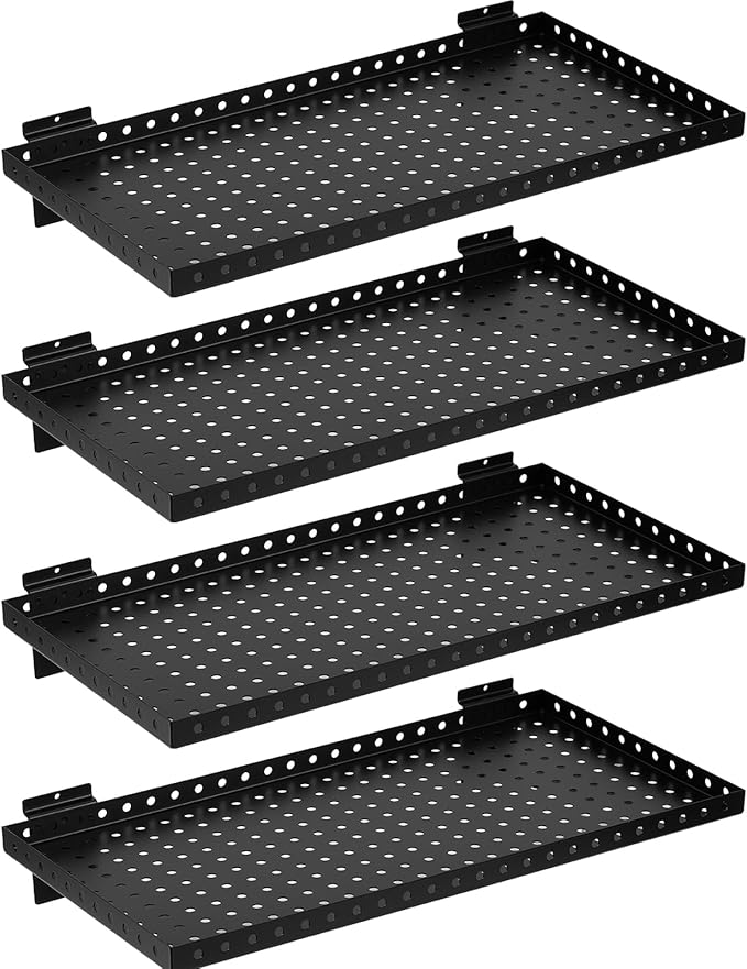 Heavy Duty Slatwall Shelf 24x12Inch, Steel Slatwall Accessories Storage Rack for Garage, Retail, Workshop (4, 24x12Inch)