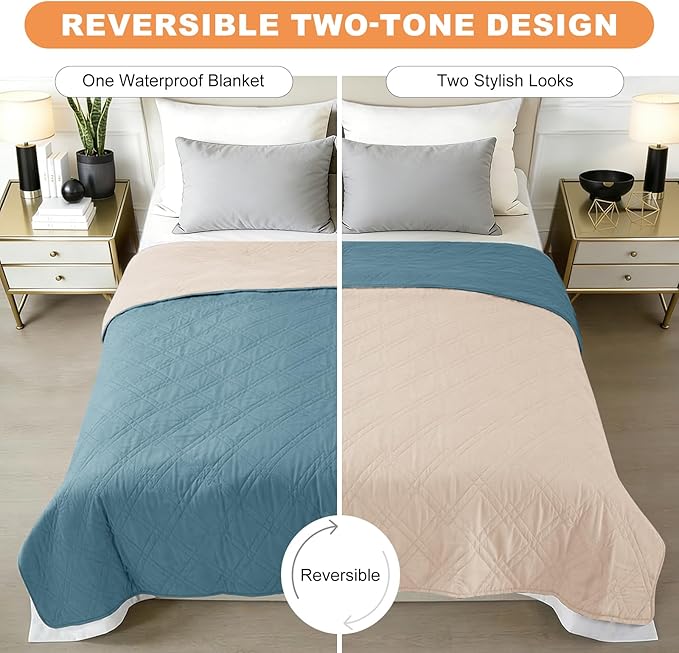 100% Waterproof Dog Couch Protector, Triple-Layer Waterproof Dog Bed Cover Pet Blanket Reversible 2-Tone Sofa Shield, Non-Slip Furniture Guard for Pets(68×82 Inch, Gray Blue+Apricot)