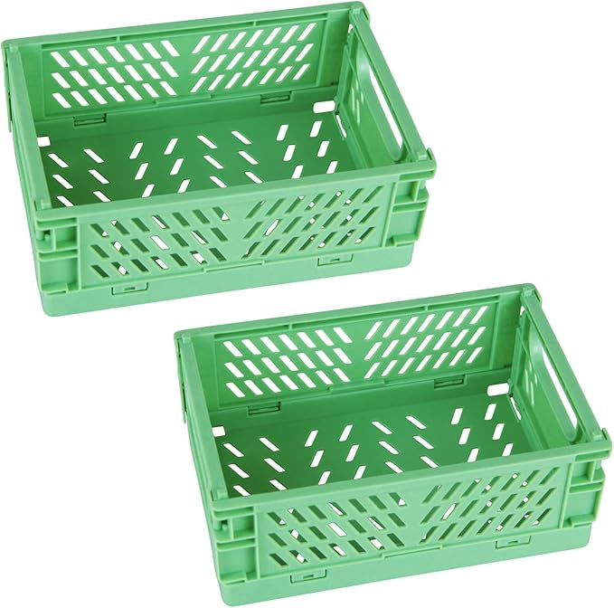 Tixill 2-Pack Mini Foldable Plastic Baskets for Organizing and Storage, Collapsible Storage Crate for Home Kitchen Bedroom Bathroom Office (9.8x6.5x3.8, Green)