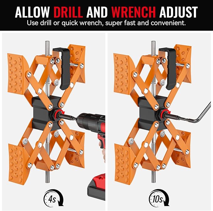 X-Shape Wheel Chocks Stabilizer for RV Travel Trailer Trucks(Allow Drill Adjust), 2 Pack Orange Dual Axel Camper Wheel Chock Stabilizer for Anti-Motion Tire with Portable Bag and Wrench