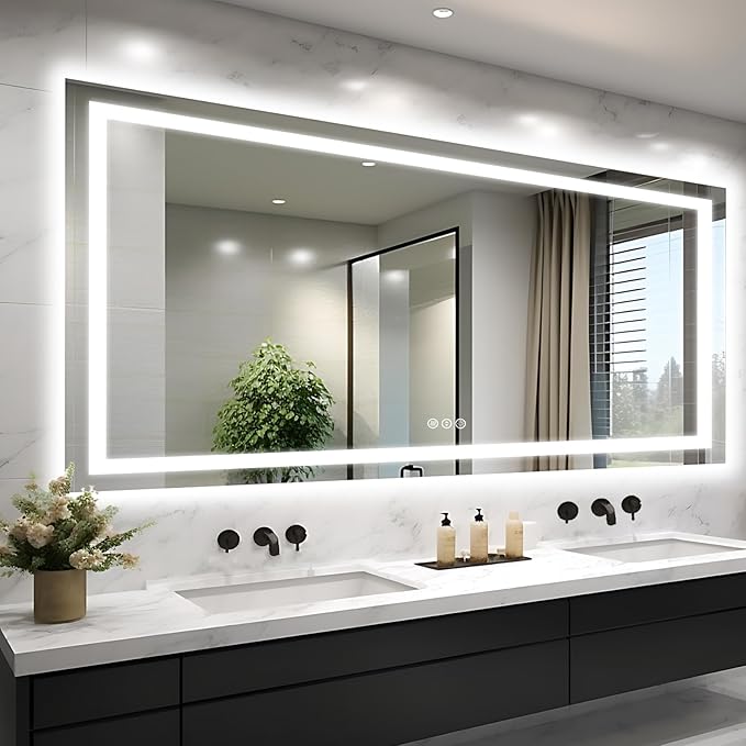 Large 84"x40" Light up Bathroom Mirror with Front Lit and Backlit, Anti-Fog Vanity Mirror with Lights, Stepless Dimmable Lighted Mirror, 3 Colors Smart Mirror (Horizontal/Vertical)