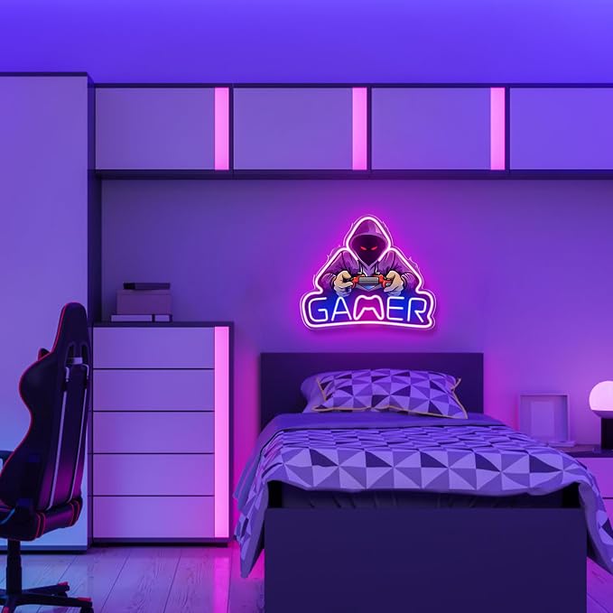 Kavaas Gamer Neon Sign, UV Printed Gaming Neon Sign for Gamer Room Decor - LED Video Game Neon Lights for Bedroom Boys, Gaming Wall decor - Best Gamer Gifts for Teenage Boys, Christmas