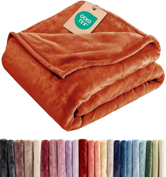 Fleece Blanket King Size - Ultra-Soft Flannel Fleece Blanket - Burnt Orange | Soft, Warm, Outdoor Picnic Blanket for Camping, Travel, Lightweight, Cozy, Anti-Static, Home Decor Gifts for Men & Women