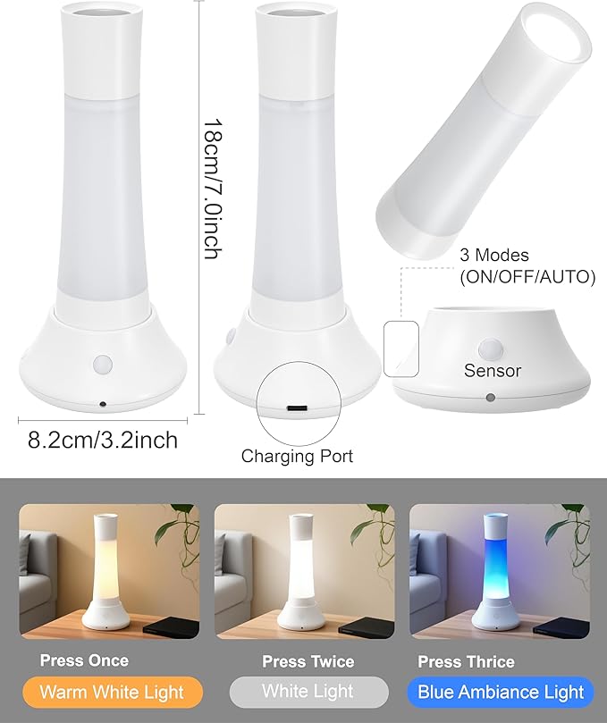 Rechargeable Motion Sensor Night Light Indoor,Portable LED Flashlight & 3 Color Lamp 3 in 1,Bedside Table Lamp for Bedroom, Hallway and Bathroom,Birthday Valentines Day Gifts for Women,Men and Kids